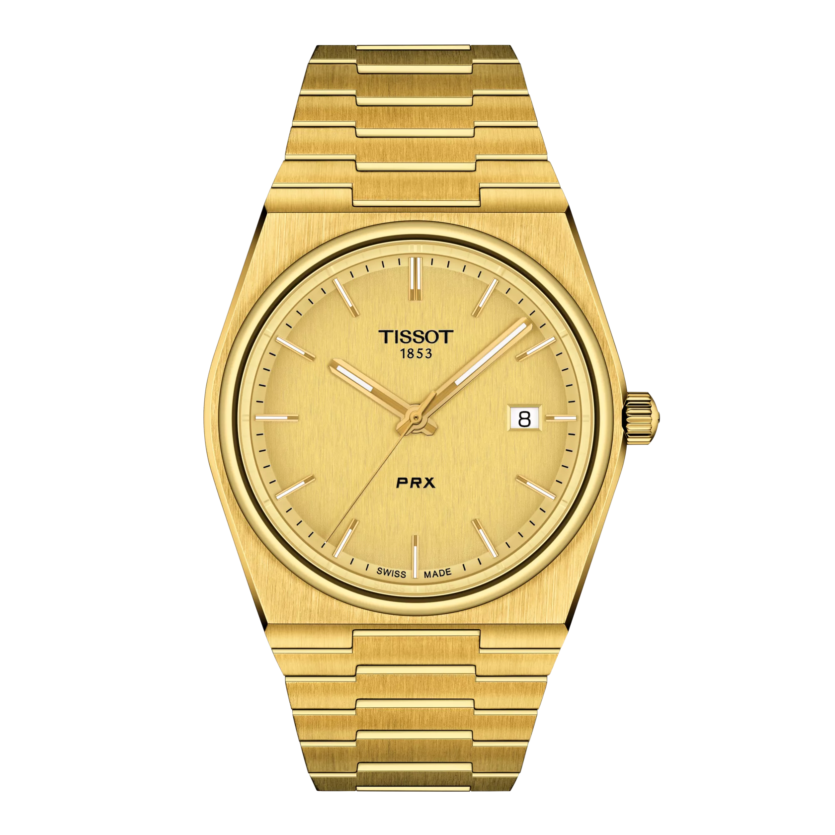 Tissot PRX 40mm quarzo Swiss Made oro quadrante champagne T137.410.33.021.00 bracciale acciaio PVD oro