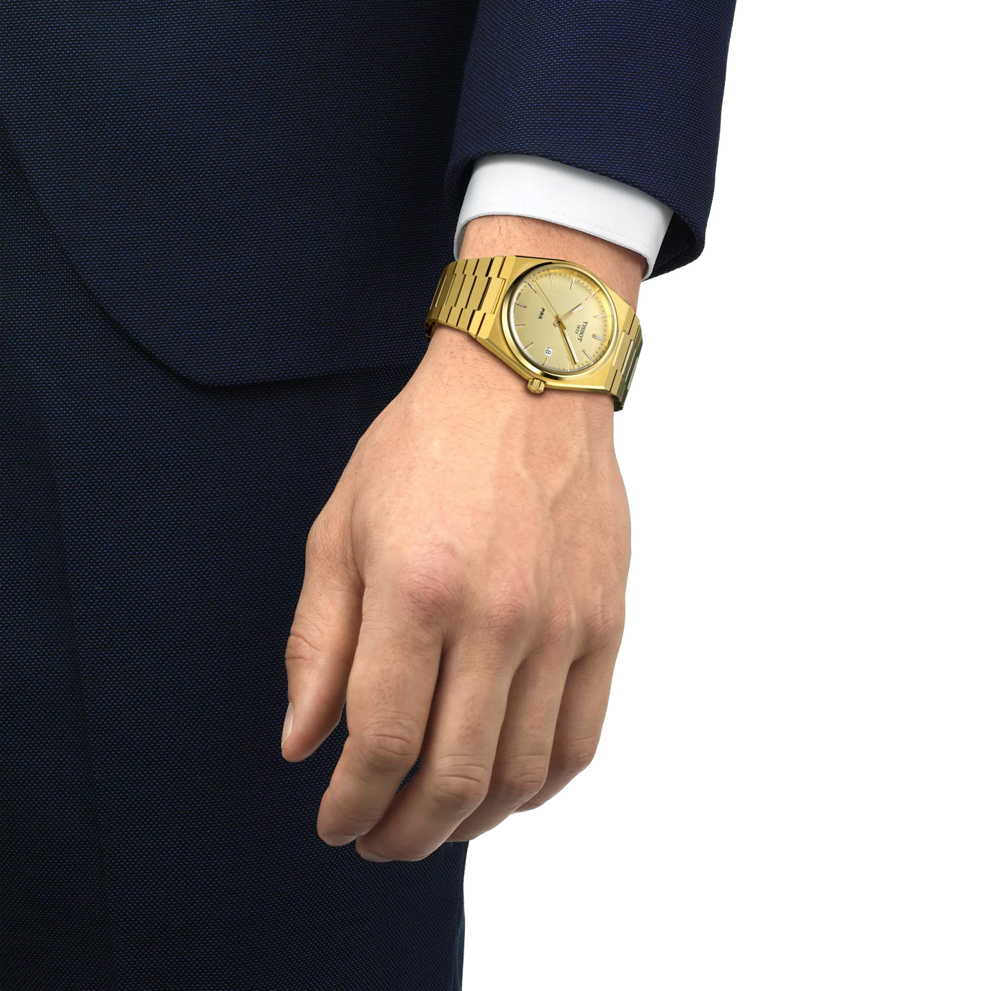 Tissot PRX 40mm quarzo Swiss Made oro quadrante champagne T137.410.33.021.00 bracciale acciaio PVD oro