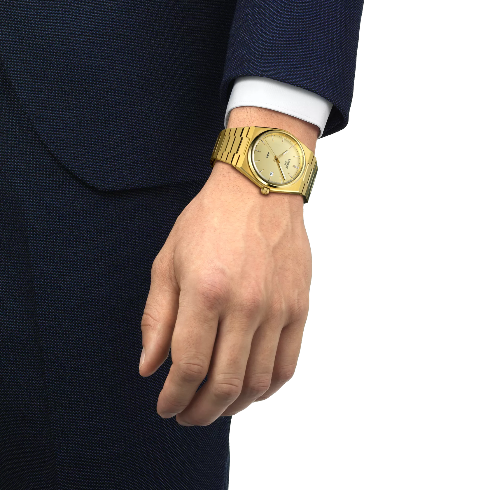 Tissot PRX 40mm quarzo Swiss Made oro quadrante champagne T137.410.33.021.00 bracciale acciaio PVD oro