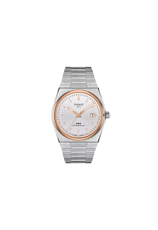 Tissot PRX Powermatic 80 40mm T1374072103100 automatico quadrante argento acciaio PVD oro rosa