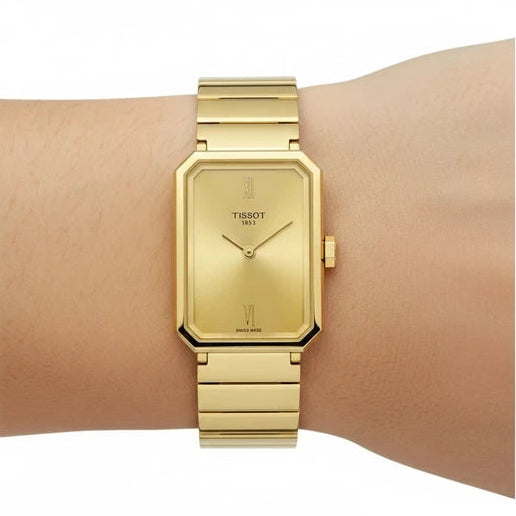 Tissot SRV quarzo Swiss Made oro champagne 30mm rettangolare T160.110.33.023.00
