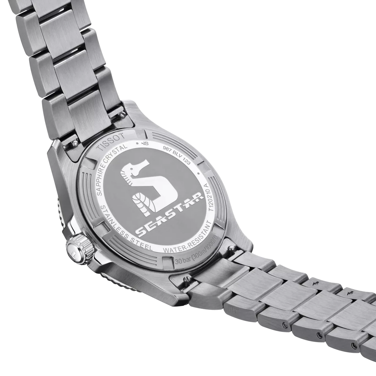 Tissot Seastar 1000 40mm T120.410.11.051.00 con quadrante nero, cassa in acciaio 316L, lunetta girevole e bracciale in acciaio.