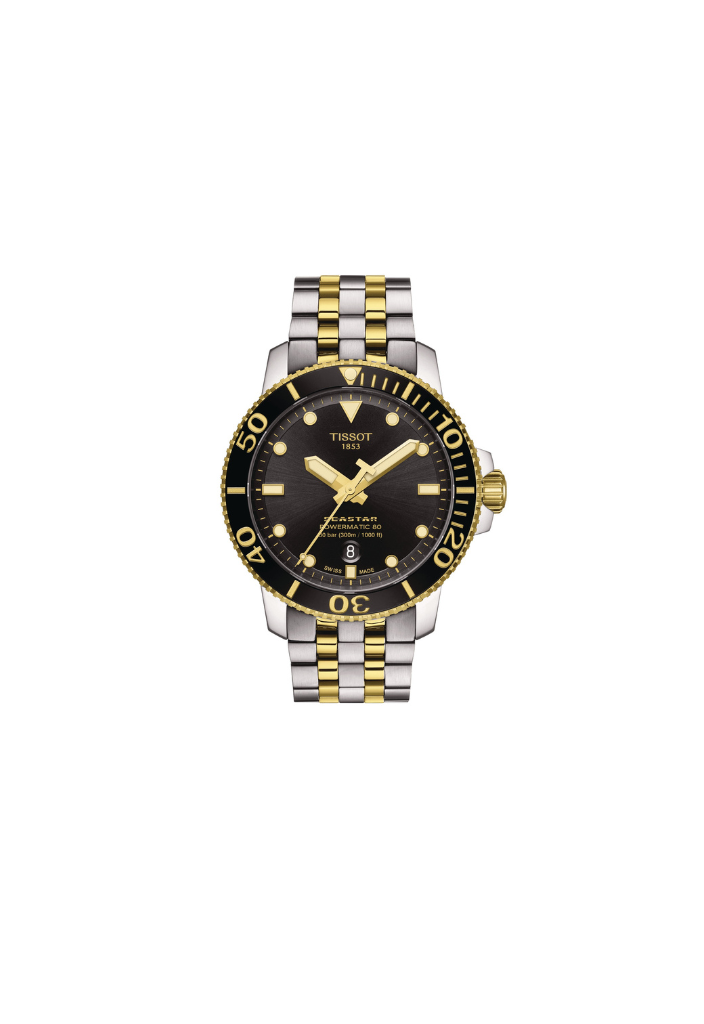 Tissot Seastar 1000 Automatic Swiss Made Nero Oro 43mm Ref. T120.407.22.051.00 – Orologio uomo bicolore con movimento Powermatic 80 e vetro zaffiro.