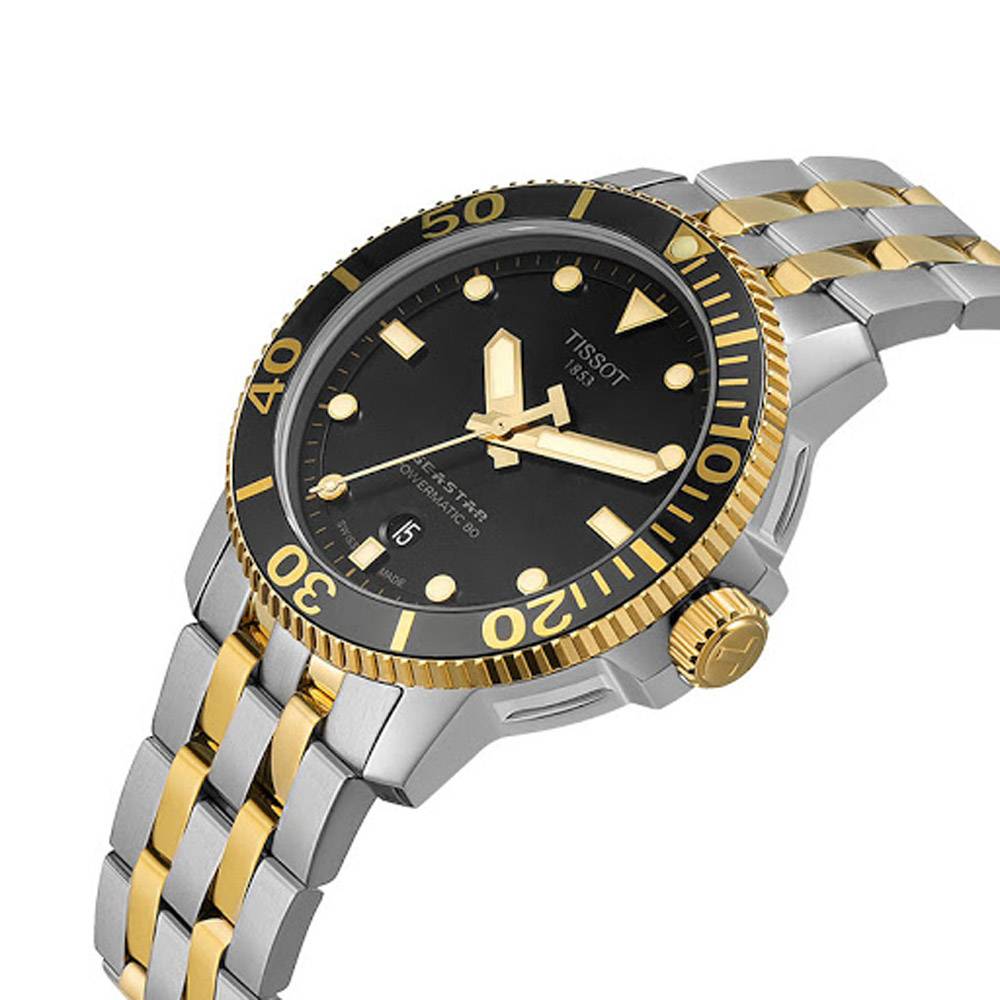 Tissot Seastar 1000 Automatic Swiss Made Nero Oro 43mm Ref. T120.407.22.051.00 – Orologio uomo bicolore con movimento Powermatic 80 e vetro zaffiro.