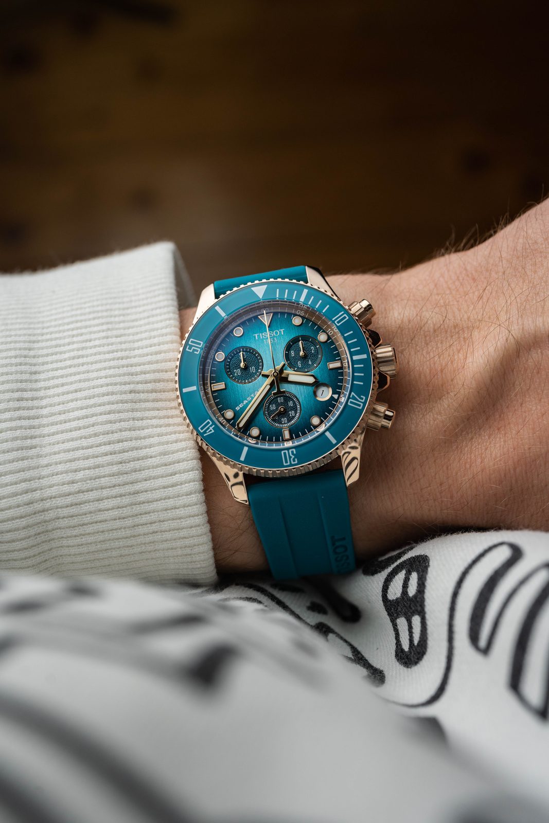 Tissot Seastar 1000 Chronograph 38mm quarzo blu PVD oro rosa T120.217.37.041.00 – cronografo Swiss Made con vetro zaffiro e cinturino silicone