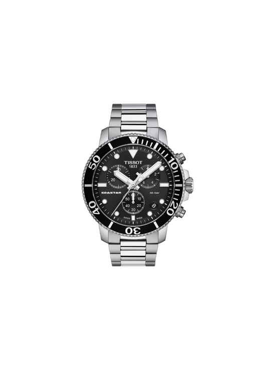 Tissot Seastar 1000 Chronograph quarzo Swiss Made nero 45,5mm T120.417.11.051.00 orologio sportivo uomo con cronografo e cassa acciaio.