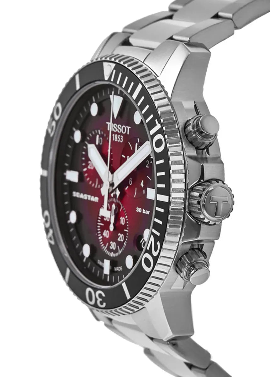 Tissot Seastar 1000 Chronograph quarzo Swiss Made rosso sfumato 45,5mm T120.417.11.421.00 con cassa acciaio e vetro zaffiro antigraffio