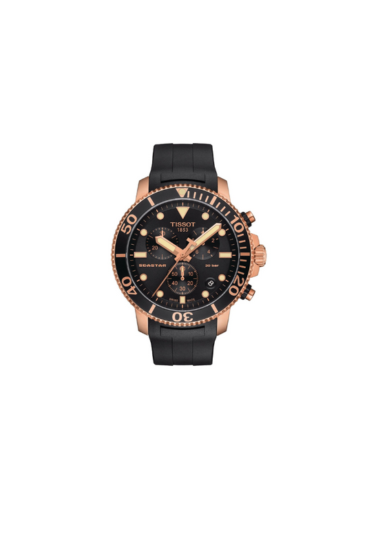 Tissot Seastar 1000 Chronograph Swiss Made Nero Oro 45.5mm Ref. T120.417.37.051.00 – Orologio sportivo uomo con cronografo e vetro zaffiro.