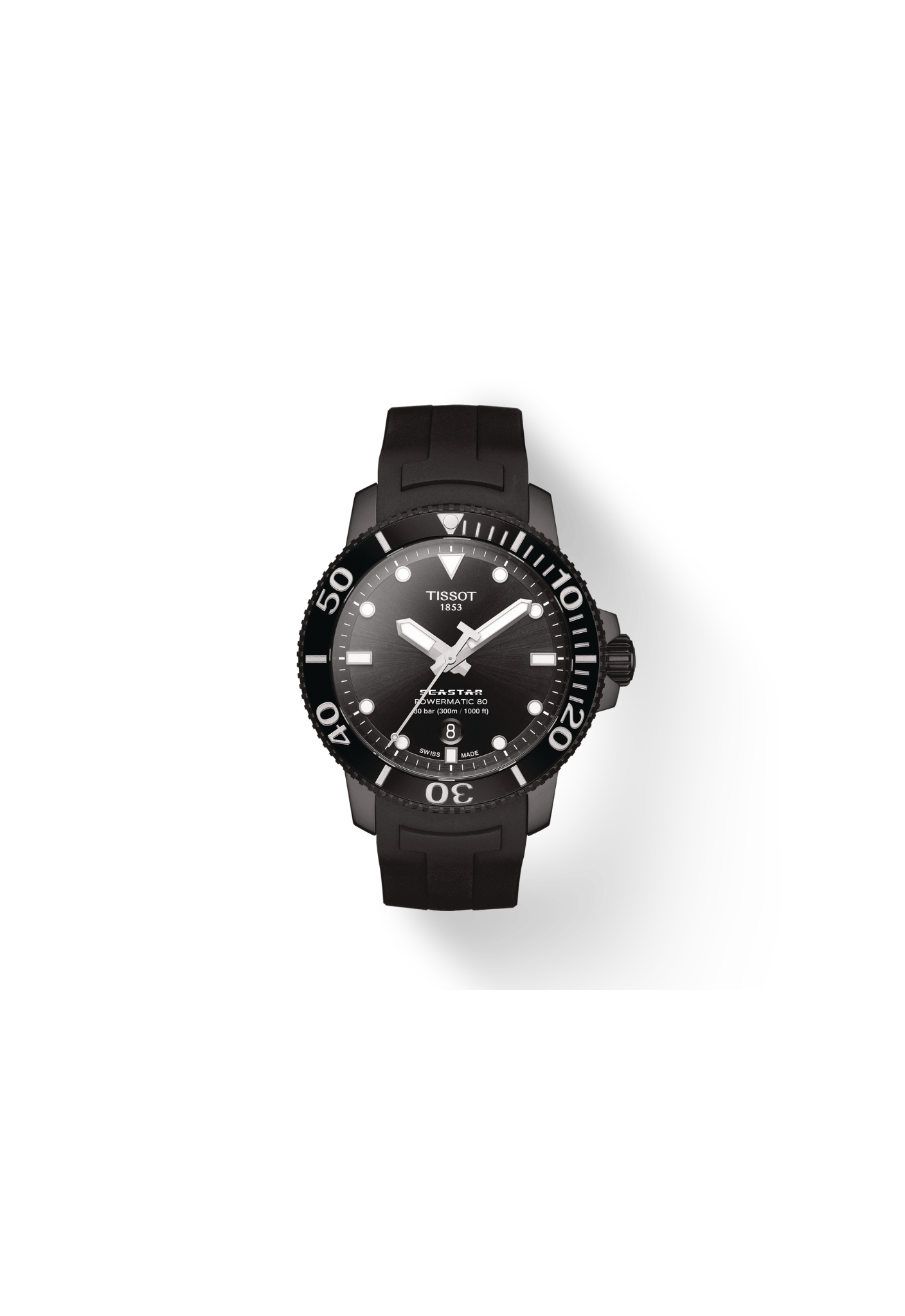 Tissot Seastar 1000 Automatico 43mm T120.407.37.051.00 quadrante nero Powermatic 80 300m ghiera unidirezionale cinturino gomma