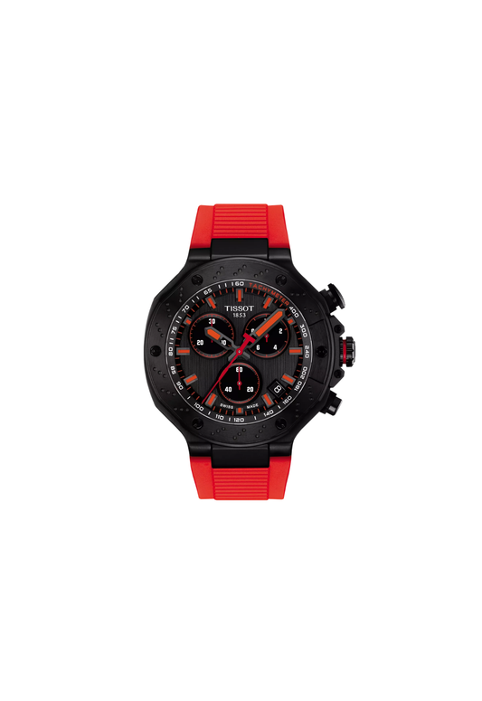 Tissot T-Race Chronograph T141.417.37.061.01 quarzo Swiss Made 45mm quadrante grigio cinturino rosso silicone