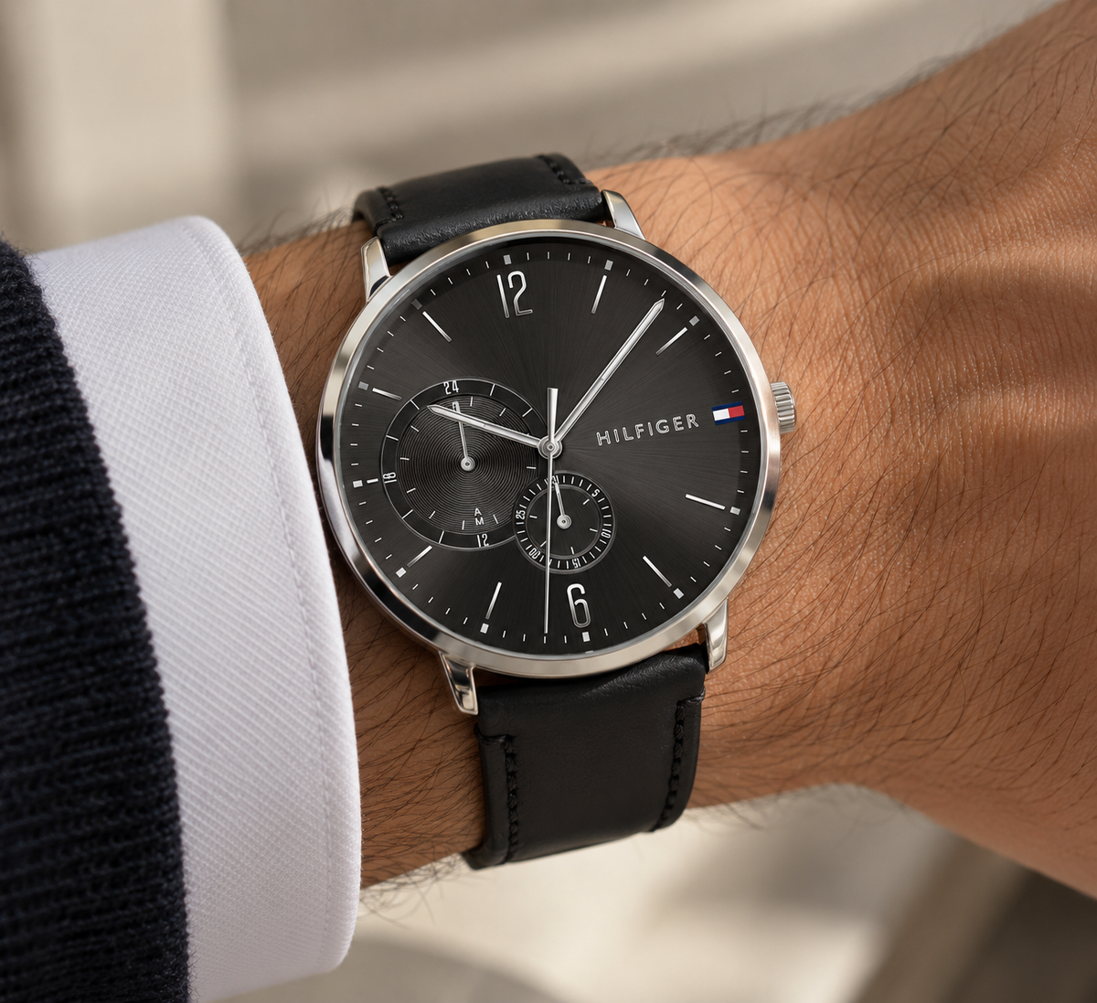 Tommy Hilfiger Brooklyn 1791509 uomo 40 mm con quadrante nero, cassa rotonda e cinturino in vera pelle nera.
