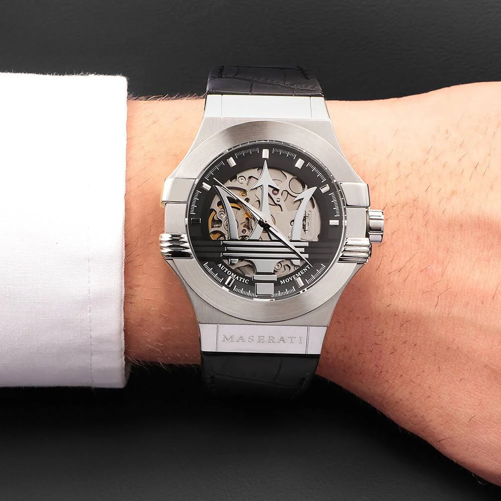 Orologio Maserati R8821108001 Automatico Uomo Scheletrato Pelle Nero 42mm