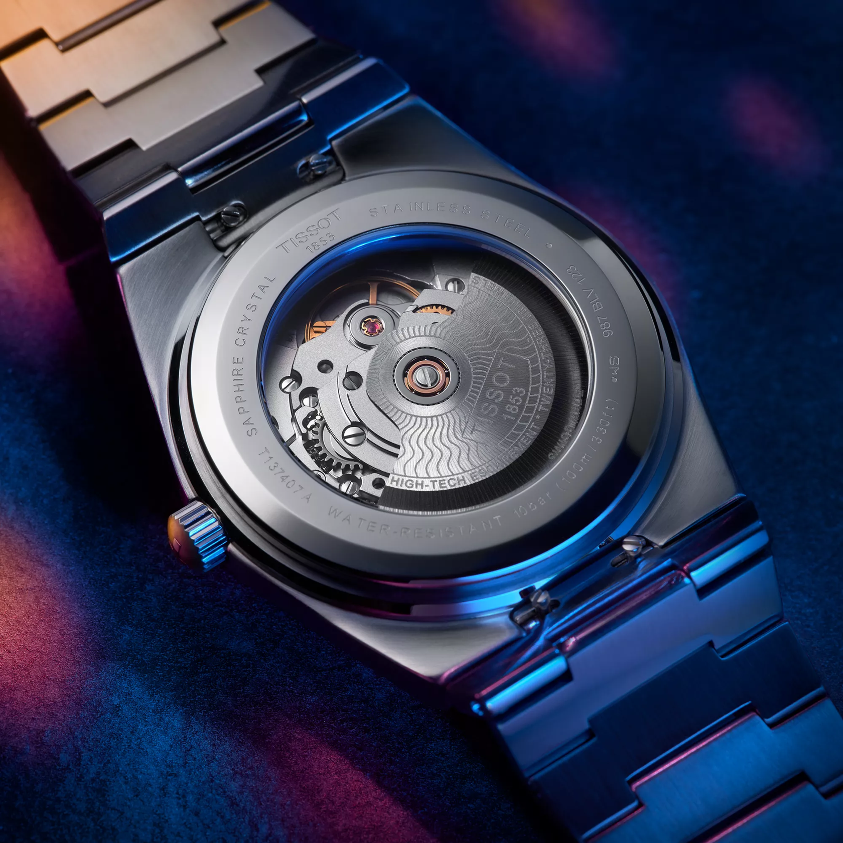 Orologio Tissot PRX Powermatic 80 T1374071104100 automatico blu, 40 mm, vetro zaffiro, fondello trasparente

