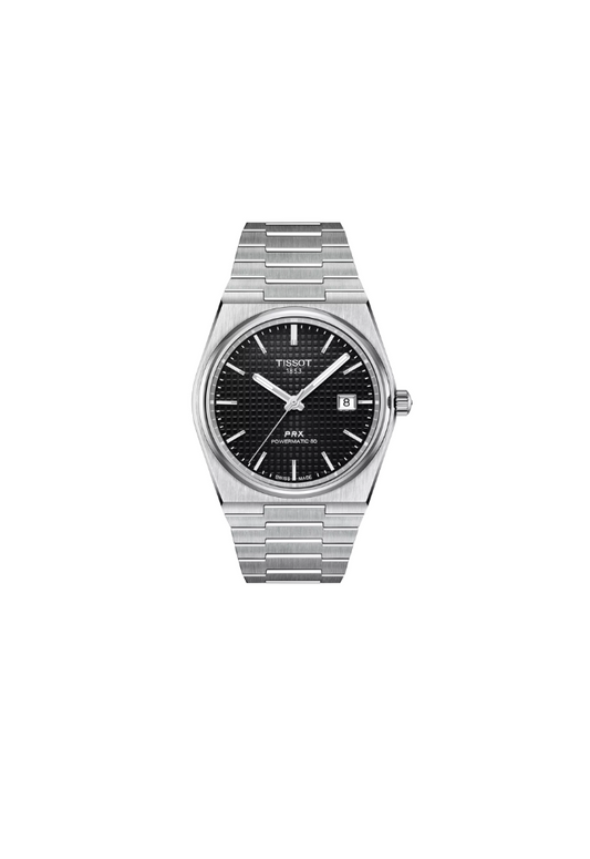 Orologio Tissot PRX Powermatic 80 T1374071105100 automatico nero, 40 mm, fondello trasparente, vetro zaffiro

