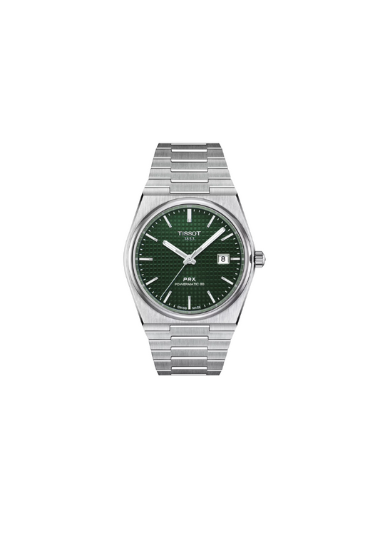 Orologio Tissot PRX Powermatic 80 T1374071109100 automatico verde, 40 mm, vetro zaffiro, fondello trasparente
